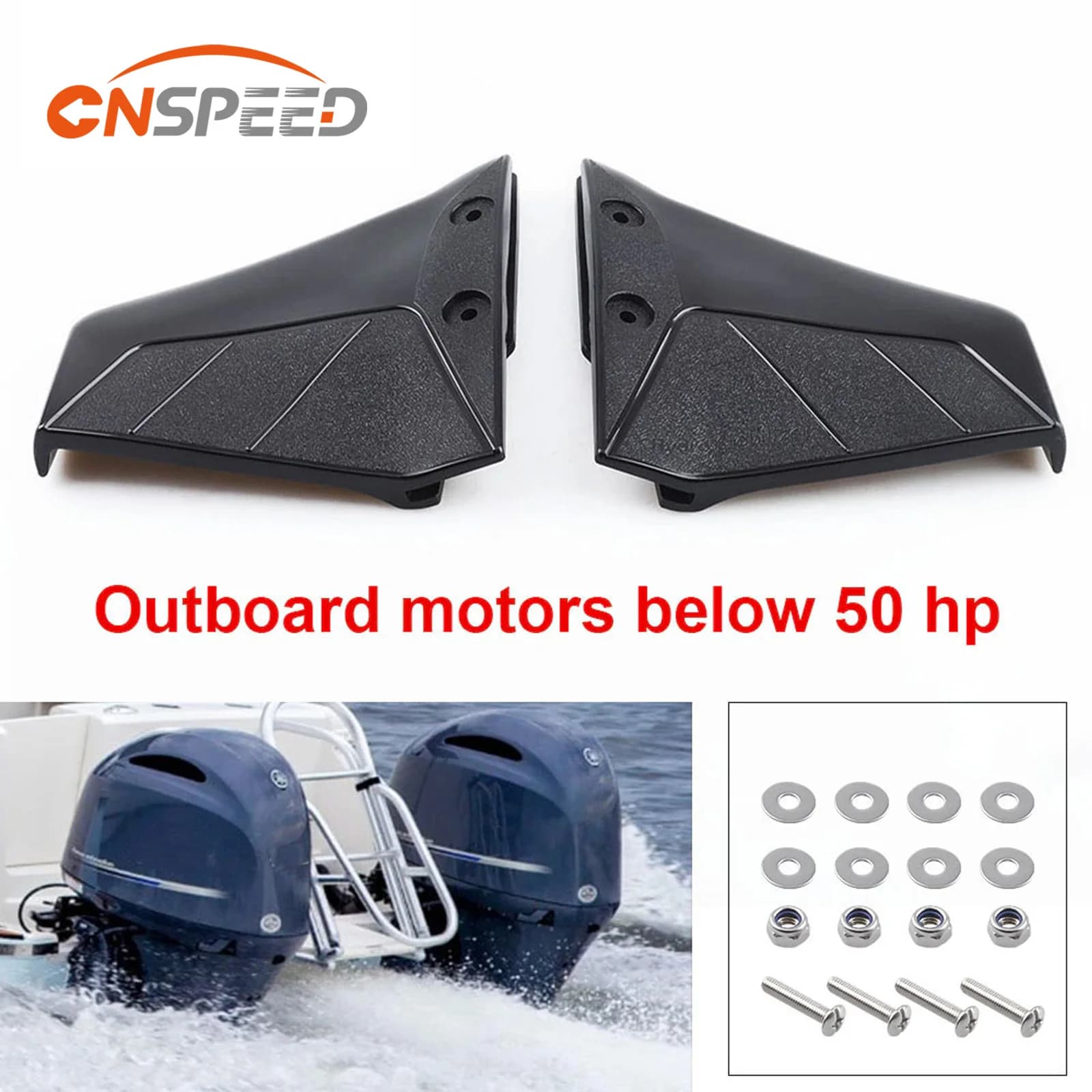 1 par de componentes enigne do estabilizador de motor de barco de hidrofólio pequeno para motor de popa 4-50HP com porca de parafuso ABS peças de barco pretas - Peça para Jet Ski